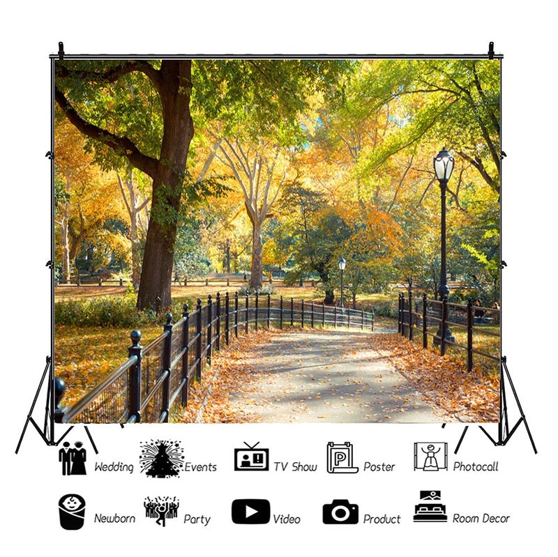 Laeacco New York City Central Park Photography Background 10x8ft Coloful Autumn Day Backdrops Landscape Road Lamp Fallen Leaves Trees Natural Backdrops Studio Photographic Props - Image 2